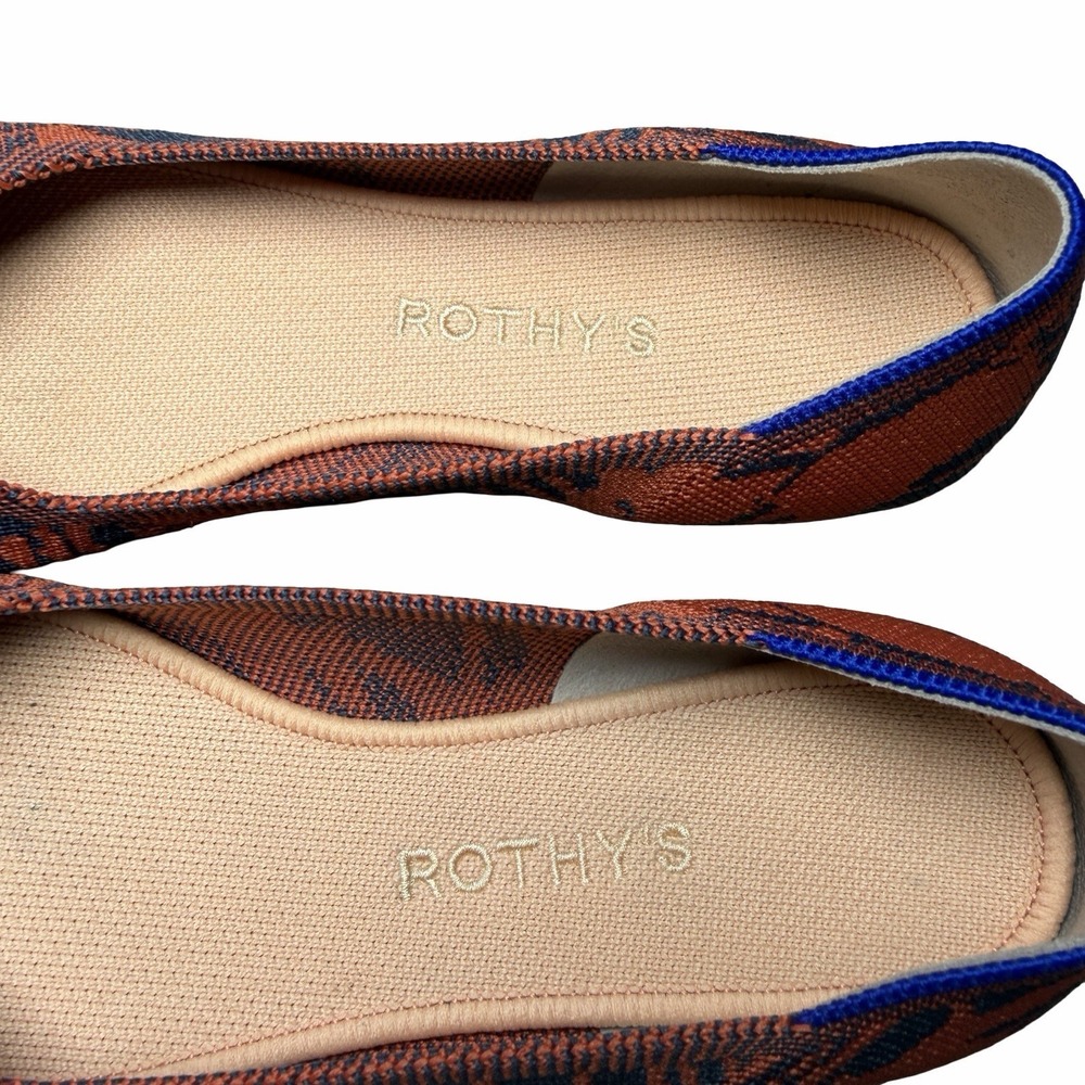 Rothy's The Point Flats W8 Sunset Floral Burnt Orange Navy Knit Slip On Shoe - Picture 7 of 14